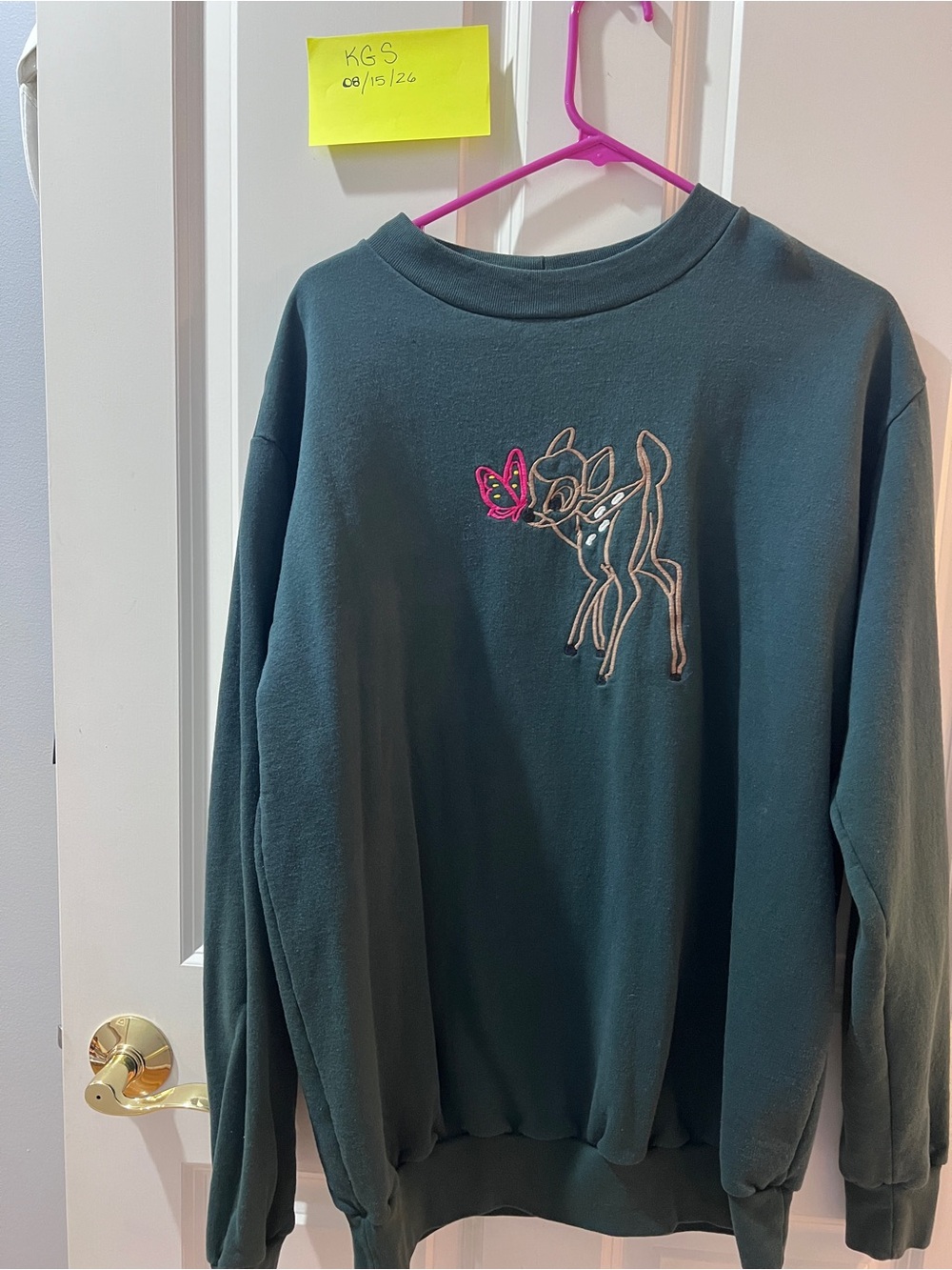 Dark Teal Embroidered Bambi Sweatshirt - Unbranded